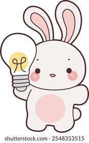 Cute Bunny stock illustration. Funny bunny for sticker elements. Bunny bring a lamp