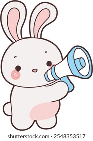 Cute Bunny stock illustration. Funny bunny for sticker elements. Bunny bring a loudspeaker