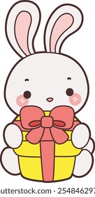 Cute Bunny stock illustration. Funny bunny for sticker elements. Bunny send a gift