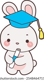 Cute Bunny stock illustration. Funny bunny for sticker elements. Bunny was graduation