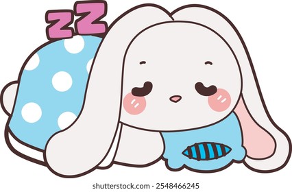 Cute Bunny stock illustration. Funny bunny for sticker elements. Bunny is sleeping