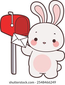 Cute Bunny stock illustration. Funny bunny for sticker elements. Bunny send an email by mail box