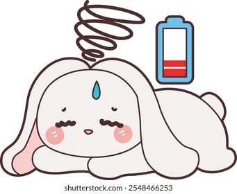 Cute Bunny stock illustration. Funny bunny for sticker elements. Bunny is so tired