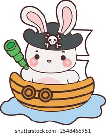 Cute Bunny stock illustration. Funny bunny for sticker elements. Bunny wearing a pirates costume