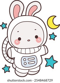 Cute Bunny stock illustration. Funny bunny for sticker elements. Bunny with astronaut costume