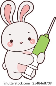 Cute Bunny stock illustration. Funny bunny for sticker elements. Bunny bring a syringe