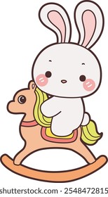 Cute Bunny stock illustration. Funny bunny for sticker elements. A bunny riding a rocky horse