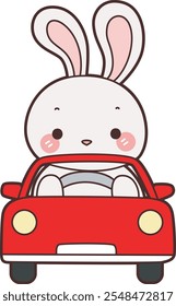 Cute Bunny stock illustration. Funny bunny for sticker elements. Bunny driving a car