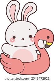 Cute Bunny stock illustration. Funny bunny for sticker elements. A bunny with flamingo tire