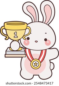 Cute Bunny stock illustration. Funny bunny for sticker elements. Bunny is number one and got a trophy