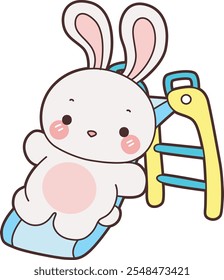 Cute Bunny stock illustration. Funny bunny for sticker elements. Bunny playing a sliding