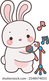 Bonito Bunny ilustração stock. Coelhinho engraçado para elementos adesivos. Bunny canta uma música com microfone