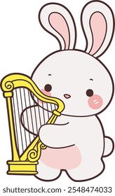 Bonito Bunny ilustração stock. Coelhinho engraçado para elementos adesivos. Coelho tocando harpa