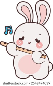 Cute Bunny stock illustration. Funny bunny for sticker elements. Bunny playing a flute