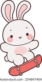 Cute Bunny stock illustration. Funny bunny for sticker elements. Bunny playing a skateboard