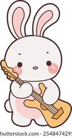 Cute Bunny stock illustration. Funny bunny for sticker elements. Bunny playing a guitar