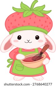 Cute Bunny with Strawberry Chef Hat