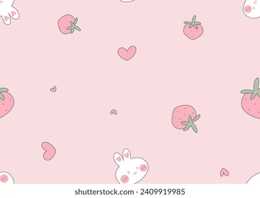 cute bunny and strawberry seamless pattern, sweet bunny pink background