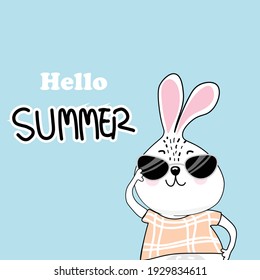 Cute bunny with sunglasses of summer concept.