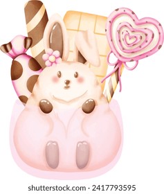 cute bunny and sweetie lollipop