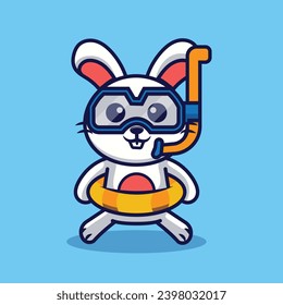 Cute Bunny With Swimming Equipment Vector Cartoon Illustration