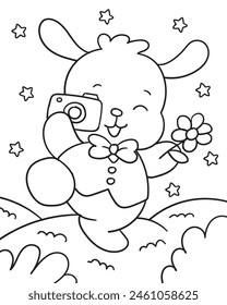 A cute Bunny Taking a Photo. Coloring book for children