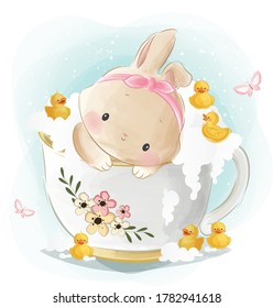 Cute Bunny In a Teacup Tub