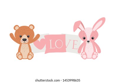 cute bunny and teddy bear