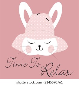 Cute Bunny And Text Cartoon Doodle Vector Slogan Tshirt Print Design