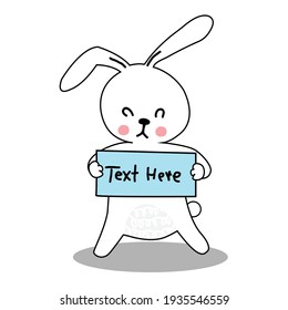 cute bunny with text here.vector illustration.