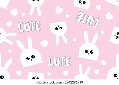 Cute bunny with text inscription seamless background repeating pattern, wallpaper background, cute seamless pattern background