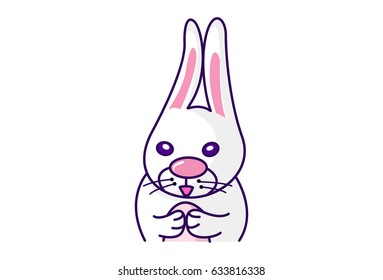Cute Bunny Thinking. Vector Illustration. Isolated on white background.