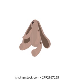Cute bunny toy. Rabbit plush retro toy. Cartoon animal. Funny character. Vector illustration for card, banner, poster