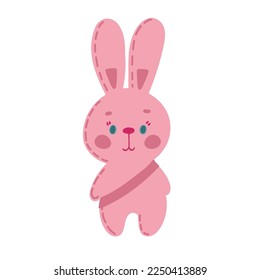 Cute bunny toy. A smiling stuffed rabbit. Vector illustration isolated on a white background.