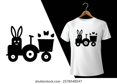 Cute Bunny Tractor Design vector 