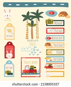 a cute bunny travelling with a truck weekday planner stickers
