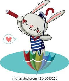 cute bunny travels with an umbrella
