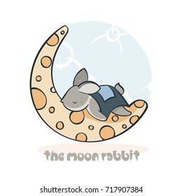 Cute bunny. T-shirt graphics for kids vector illustration. The moon rabbit.
