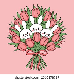 Ilustração de buquê de coelho bonito