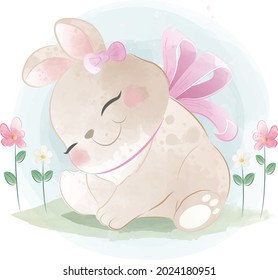 
Cute Bunny and Tullip Flowers