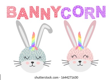 Cute bunny unicorn. Childish print for t-shirt, apparel, cards, poster, nursery decoration.
