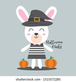 Cute bunny vector Illustration, halloween party Children's Print for T-Shirt Design. background template card invite.