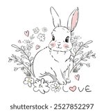 Cute Bunny vector illustration print design rabbit, children print on t-shirt