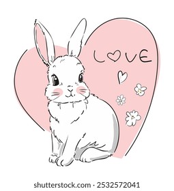 Cute Bunny vector illustration print design rabbit, children print on t-shirt