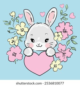 Cute Bunny vector illustration print design rabbit, children print on t-shirt