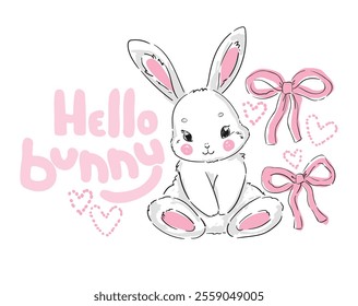 Cute Bunny vector illustration print design rabbit, children print on t-shirt, Hand Drawn 