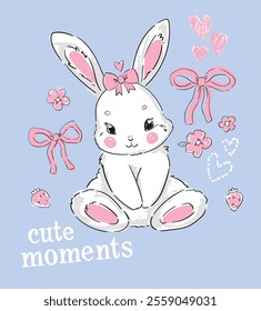 Cute Bunny vector illustration print design rabbit, children print on t-shirt, Hand Drawn 