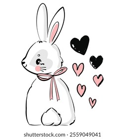 Cute Bunny vector illustration print design rabbit, children print on t-shirt, Hand Drawn 