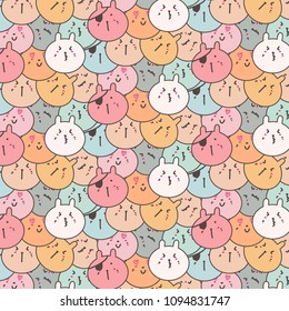 Cute Bunny Vector Pattern Background. Funny Doodle. Handmade Vector Illustration.