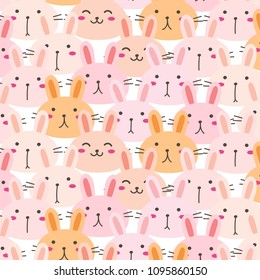 Cute Bunny Vector Pattern Background. Funny Doodle. Handmade Vector Illustration.